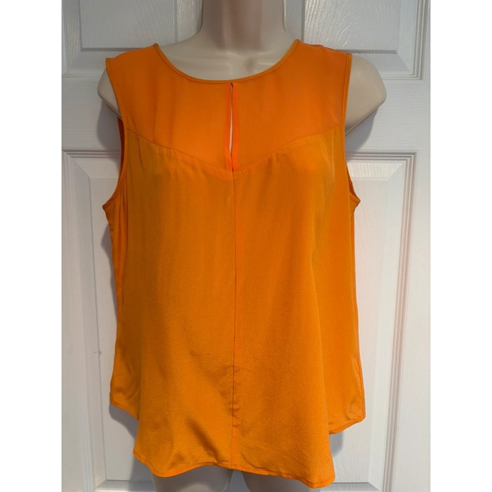 Trouve Women Orange 100% Silk Sleeveless Blouse Split Keyhole Back Top Small